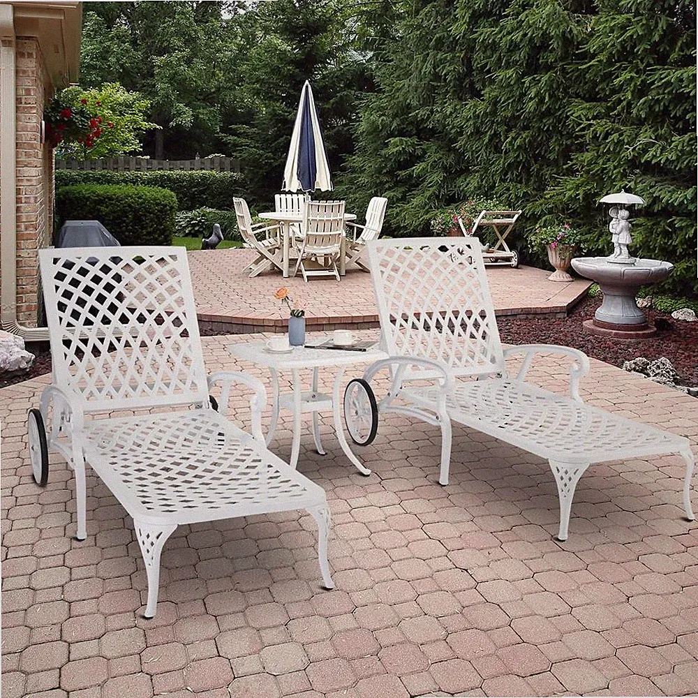 2PCS Adjustable Outdoor Chaise Lounge Chair Patio Pool Recliner Waterproof White