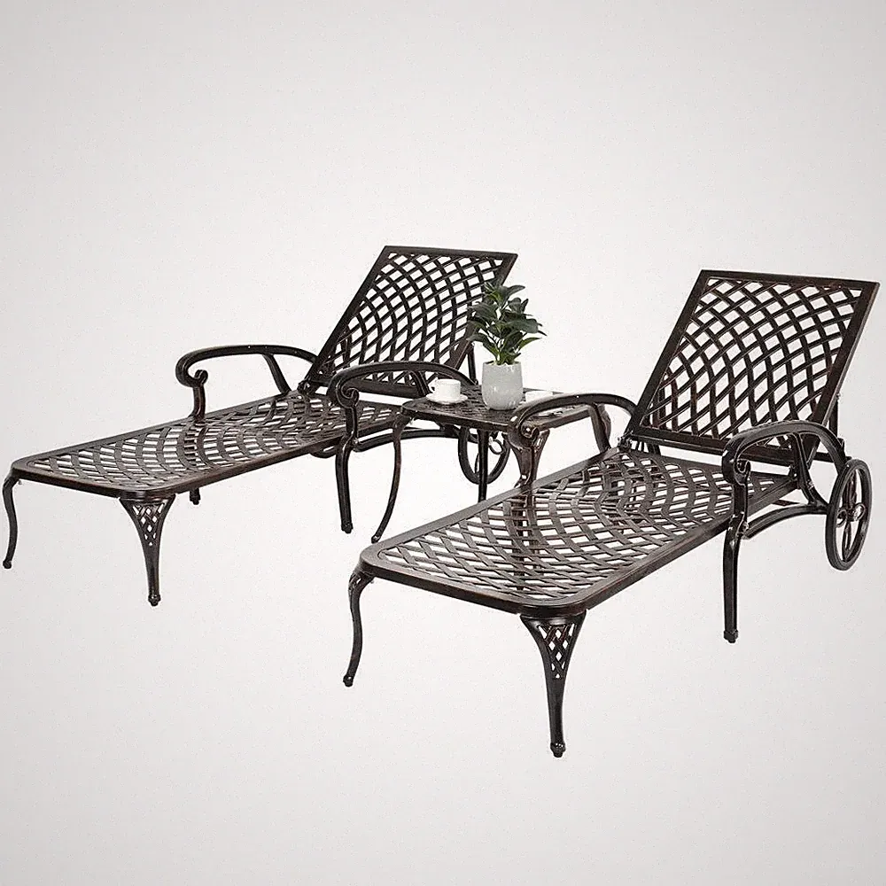 2PCS Outdoor Cast Aluminum Chaise Lounge Chair Patio Pool Beach Chair Set