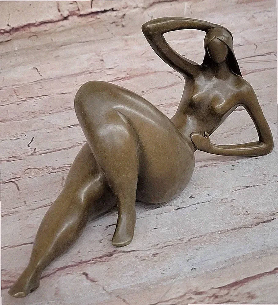 Abstract Reclining Woman Bronze Sculpture – Modern Art Nude Female Figurine