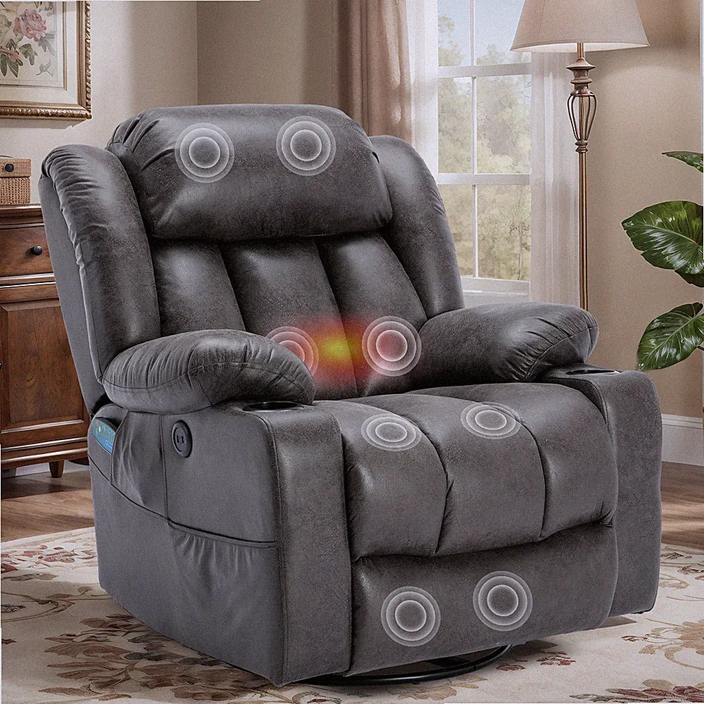 Manual Swivel Rocker Recliner Chair Comfy Sleeping Sofa Chair with Massage Heat