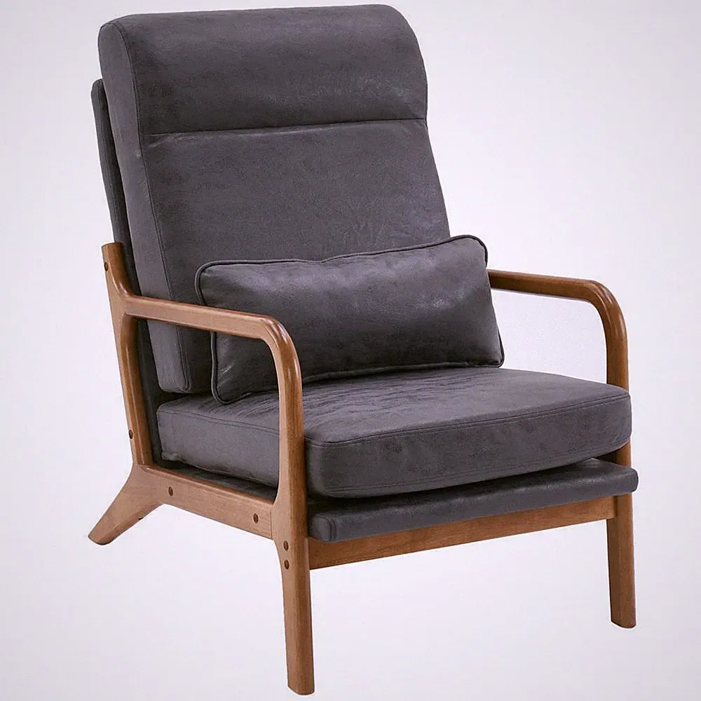 Mid Century Modern Accent Armchair Solid Wood Upholstered Single Sofa High Back