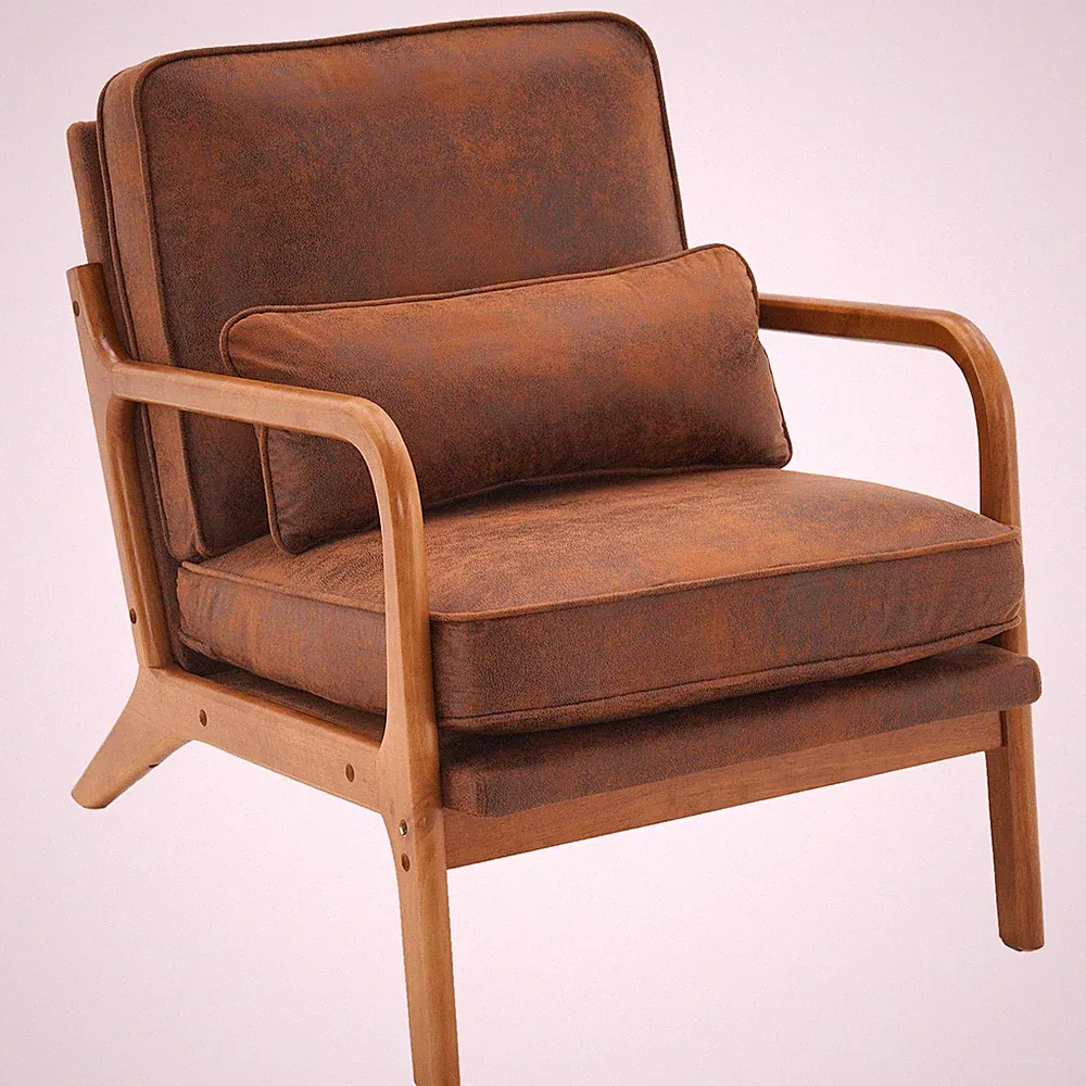 Oak Armrest Oak Upholstered Single Lounge Chair Indoor Lounge Chair Orange