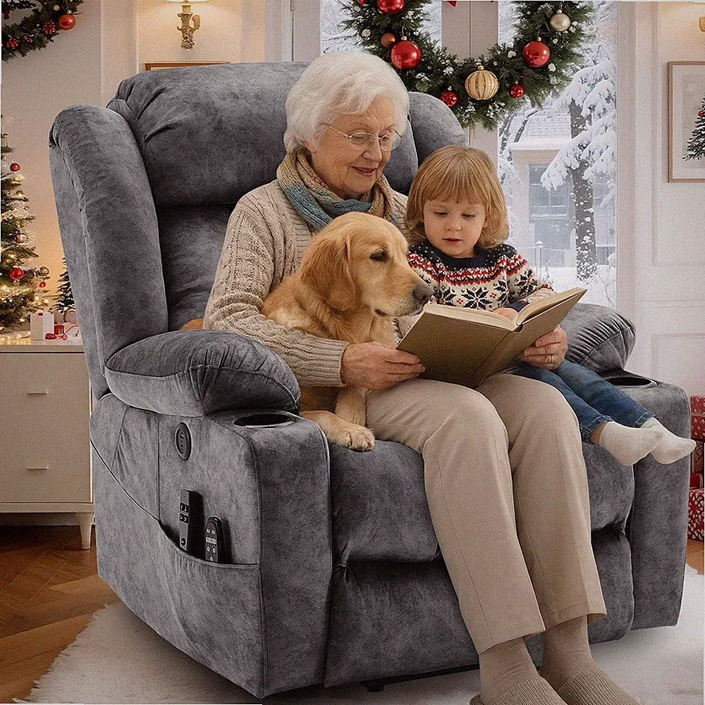 Oversized Dual Motor Power Lift Chair Lay Flat Lift Recliner with Massage & Heat