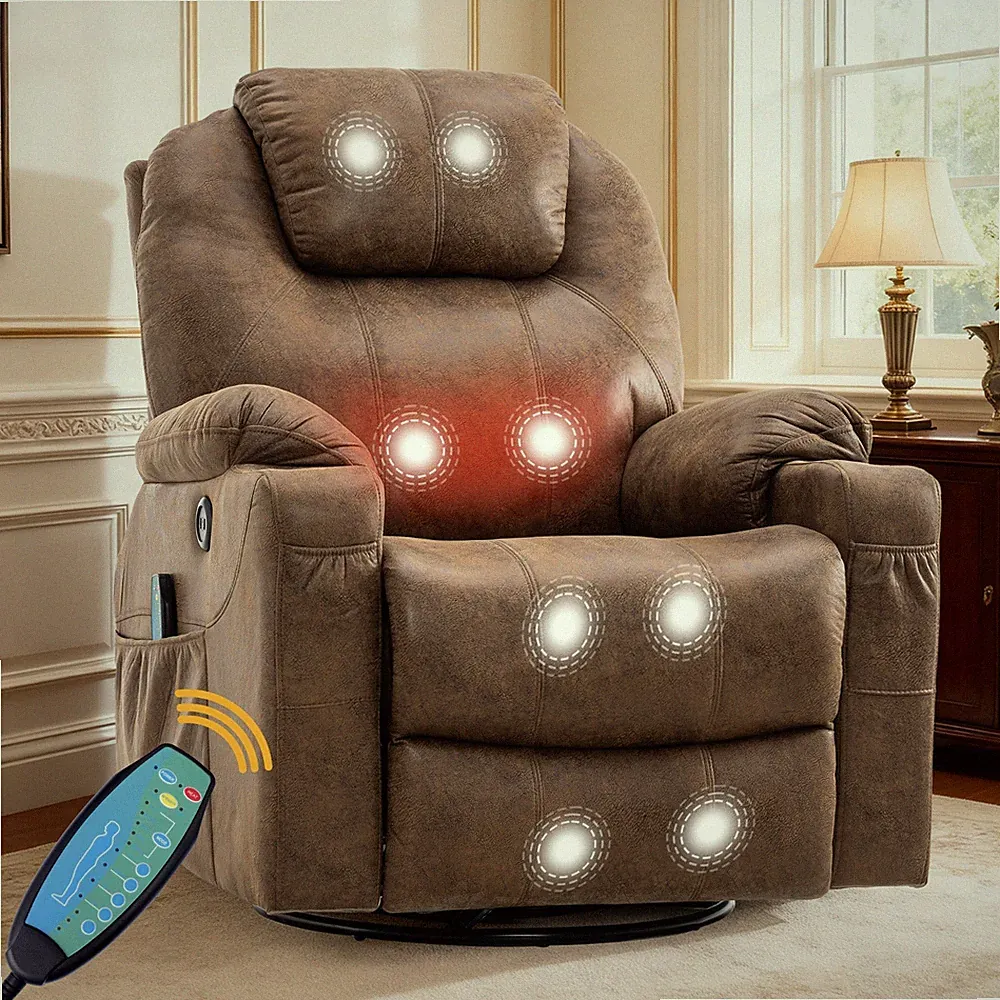 Recliner Chair with Massage & Heat, 360° Manual Swivel Recliner for Living Room