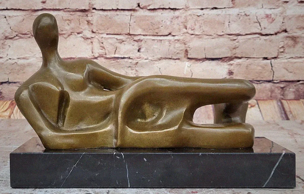Reclining Woman by Henry Moore Abstract Modernist Figural Bronze Sculpture Art