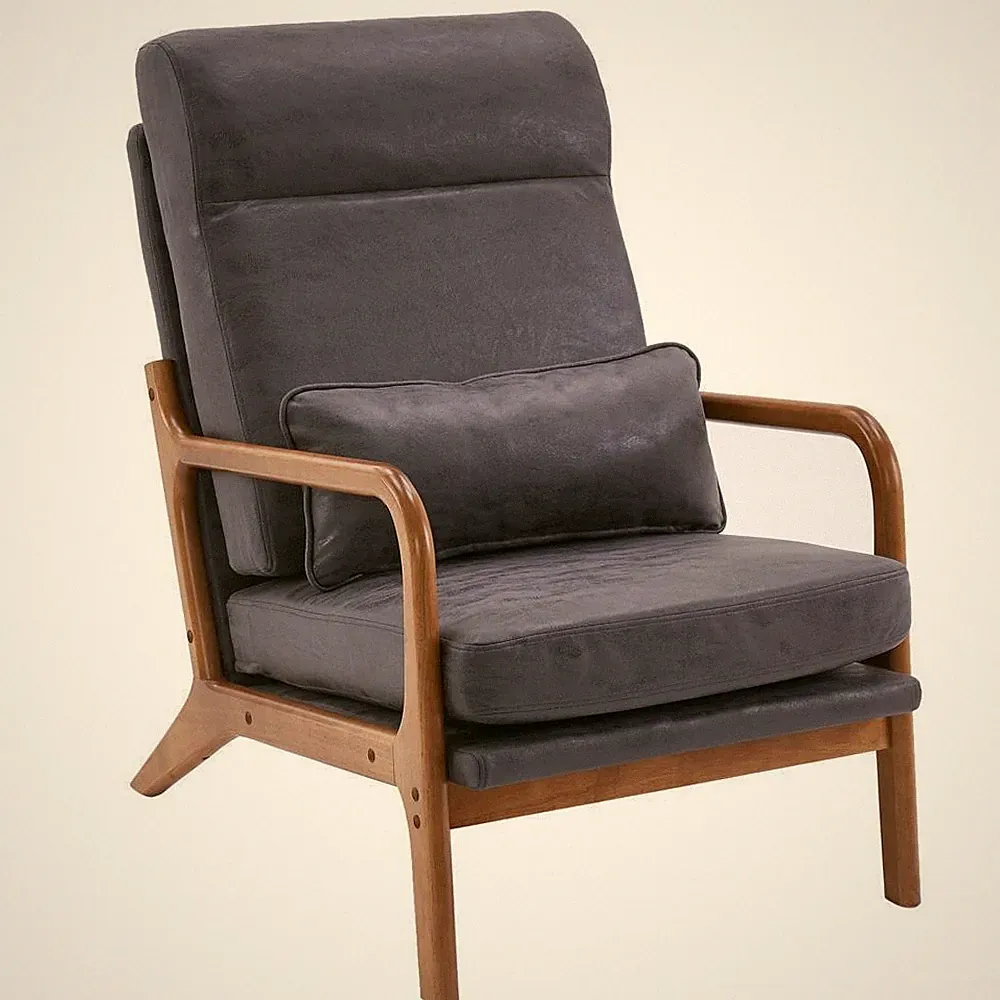 Solid Wood Accent Chair Single Sofa Upholstered Lounge Armchair High Back