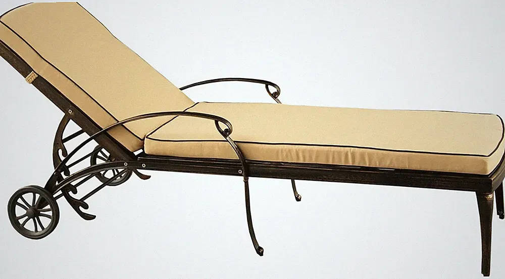 Stylish Bronze Outdoor Chaise Lounge with Wheels & Cushion for Patio Pool